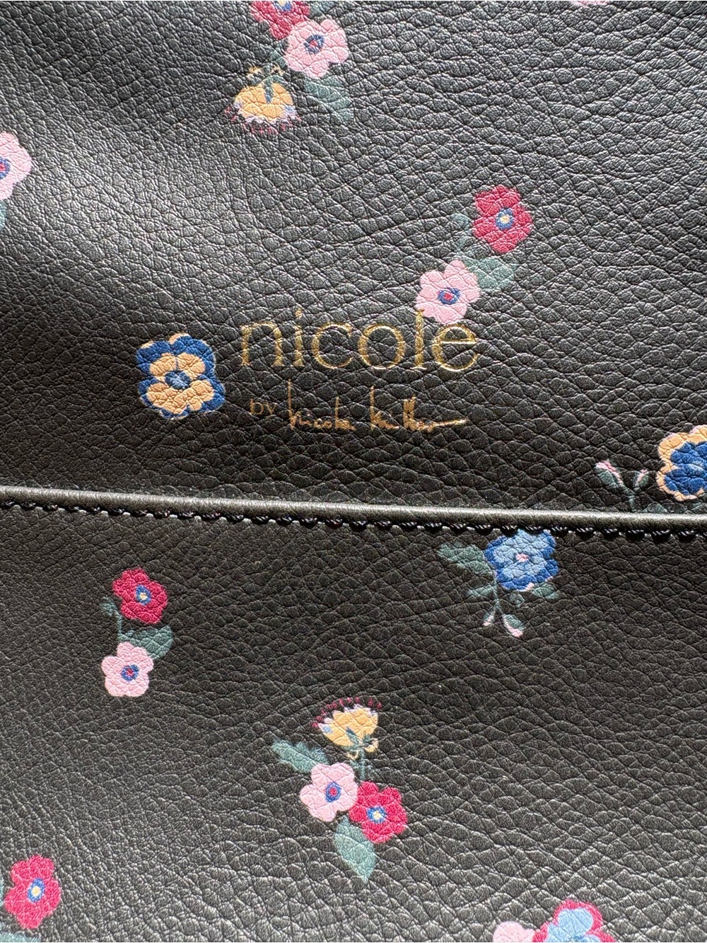 Nicole by Nicole Miller Black Floral Shoulder Bag with Pink & Blue Accents - Picture 2 of 12